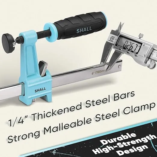 SHALL 6-Inch & 12-Inch Steel Bar Clamps Set, 4-pack Medium-Duty Quick-Release F Clamps, 600 Lbs Load Limit for Woodworking, Metal working, DIY and Crafts