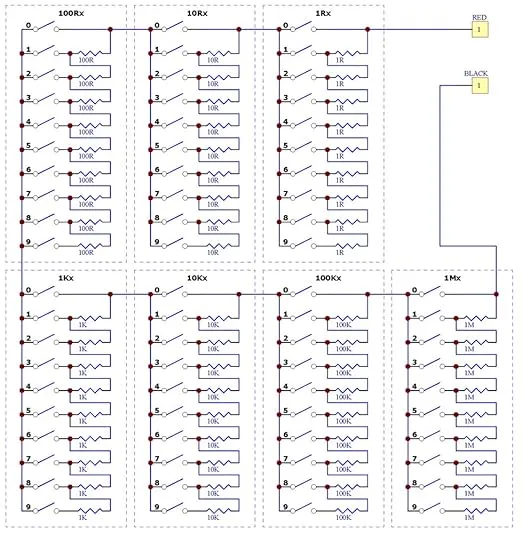 Electronics-Salon 1R - 9999999R Seven Decade Programmable Resistor Board, Step 1R, 1%, 1/4W.