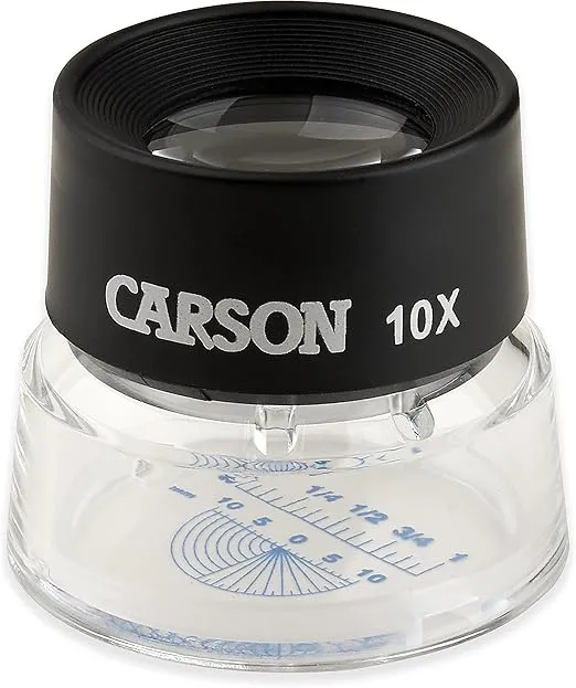 Carson LumiLoupe 10x Power Pre-Focused Stand Magnifier With Dual Lens and Snap-On Reticle (LL-20)