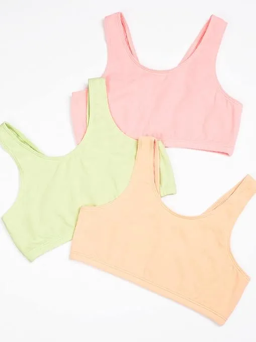 Fruit of the Loom Girls' Multi Pack Cotton Built -Up Stretch Sports Bra Available in 6 Packs!