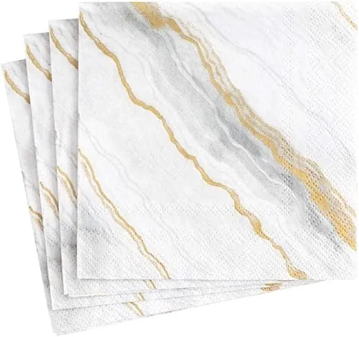 Caspari Marble Paper Cocktail Napkins in Grey, Two Packs of 20