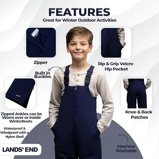Lands' End Kids Squall Waterproof Iron Knee Bib Snow Pants