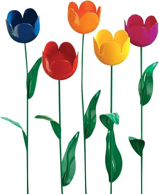 Fox Valley Traders Artificial Tulips Lawn Stakes, One Size Fits All, Multicolor, 5 Count