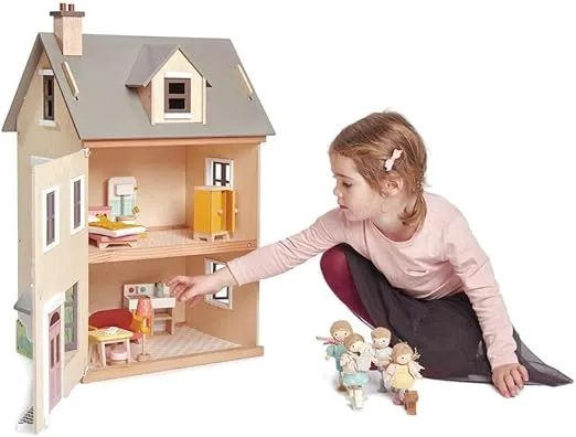 Tender Leaf Toys - Foxtail Villa - Furnished 27.95” Tall Town Style Pretend Play Doll House - Encourage Creative and Imaginative Fun Play for Children 3+
