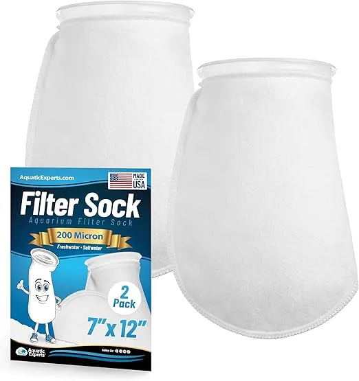 Aquatic Experts 7 inch Ring Filter Socks 200 Micron, Filter Socks for Saltwater Aquarium, Sump Filter Sock, Felt Aquarium Socks, Reef Filter Sock (2 Pack, 7" x 12")