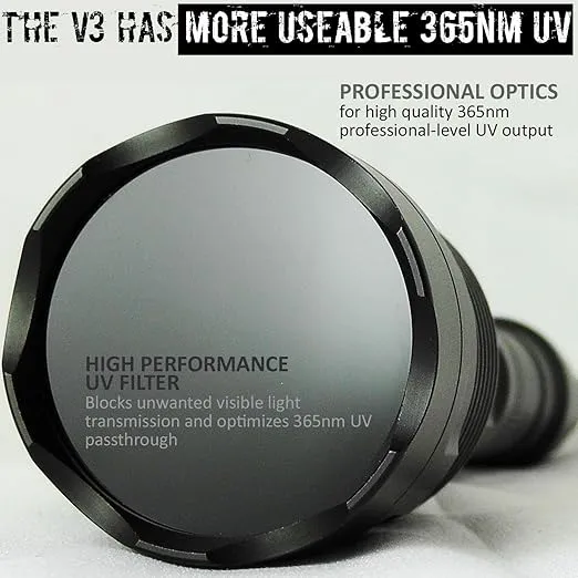 New V3 365nm Black Light UV Flashlight – High Definition Ultraviolet - HIgh Power and Long Range Professional Grade Beam Best for Professional/Commercial Use – USA Stock
