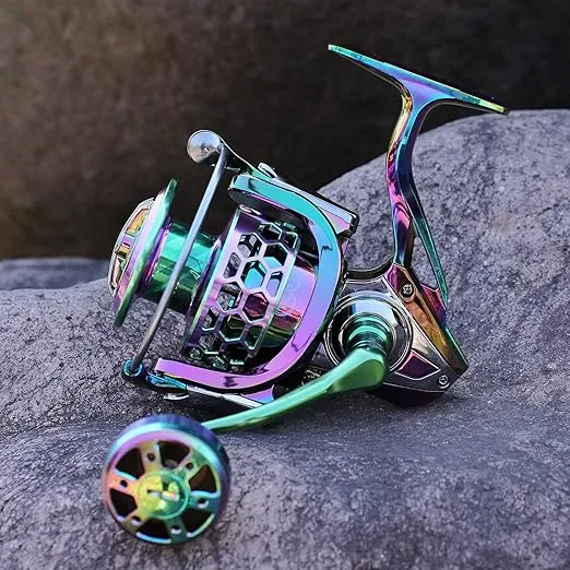 Sougayilang Fishing Reel, Colorful Aluminum Frame Spinning Reels with - 12+1 Stainless BB, Oversize Aluminum Handle for Saltwater or Freshwater Fishing