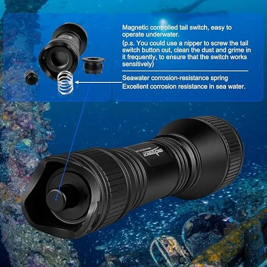 ORCATORCH D550 Scuba Dive Light - 1000 Lumens Underwater Flashlight with 3 Modes, IP68 Waterproof Submersible Torch with Wrist Strap for Hands-Free Diving