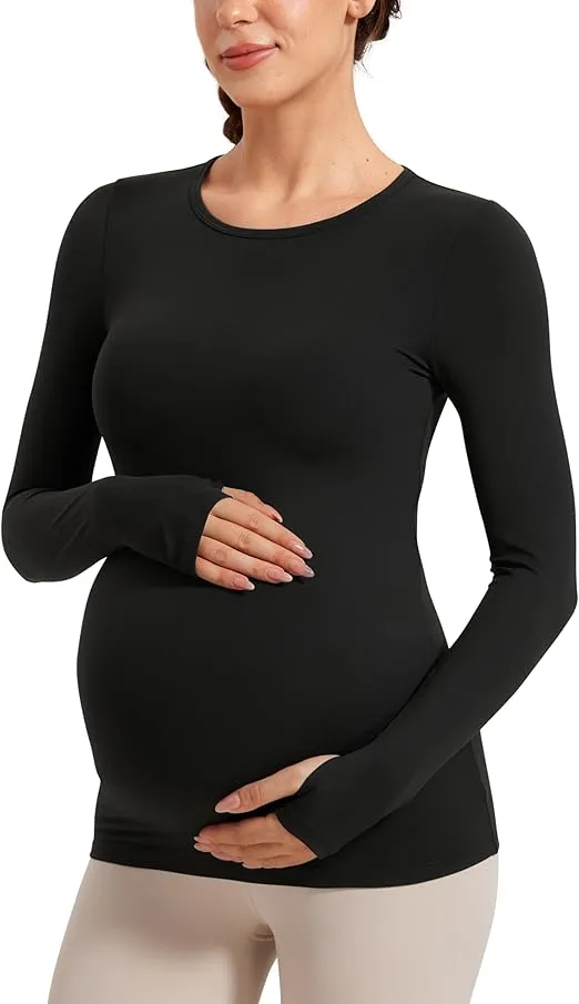 CRZ YOGA Womens Butterluxe Long Sleeve Maternity Tops Crewneck Pregnancy Basic Shirts Soft Athletic Yoga Casual Tee Shirt