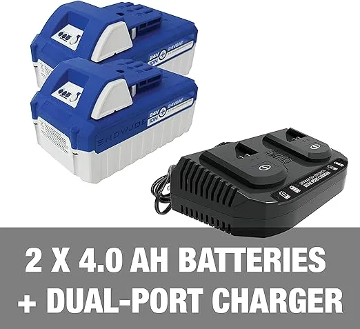 Snow Joe 24V-X2-SB15 48-Volt IONMAX Cordless Single-Stage Snow Blower Kit, 15-inch, Brushless 750W Motor, w/ 2 x 4.0-Ah Batteries + Dual Port Charger