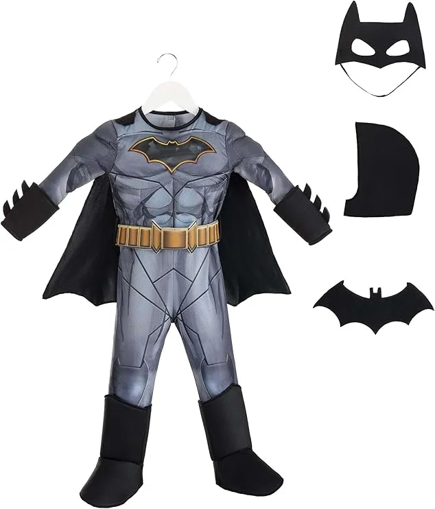Toddlers Deluxe DC Comics Batman Costume, Black Superhero Suit, Cape & Mask for Superhero Parties & Halloween