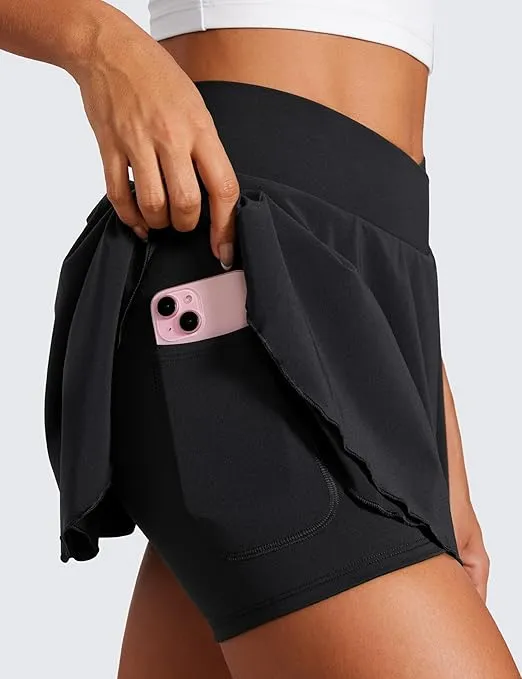 CRZ YOGA Tennis Skirts for Women Crossover High Waisted Ruffle Layered Workout Athletic Golf Skort Skirts with Pockets