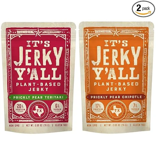 It's Jerky Y'all Plant Based Jerky SWEET & SPICY | Beyond Tender and Tasty Vegan Snacks | Non-GMO, Gluten Free, Vegetarian (2 Pack)