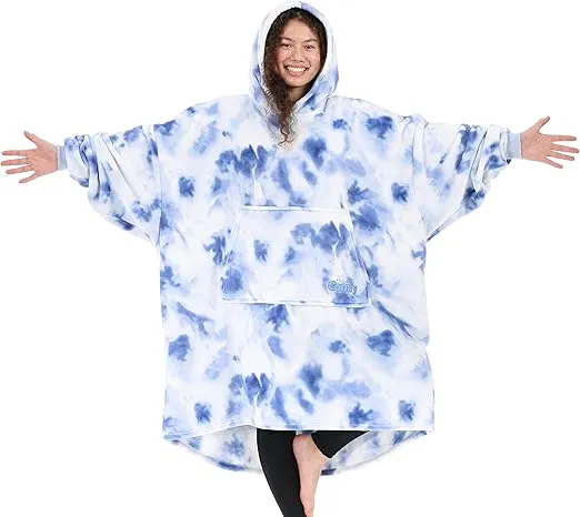 THE COMFY Dream | Oversized Light Microfiber Wearable Blanket, Seen on Shark Tank, One Size Fits All, (Blue Tie Dye)