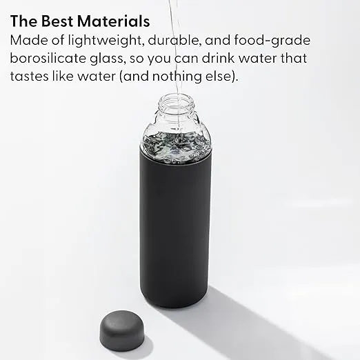 W&P Porter Glass Water Bottle w/ Protective Silicone Sleeve | Cream 20 Ounces | On-the-Go | Reusable Bottle for Coffee, Tea and Water | Portable | Dishwasher Safe