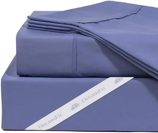 DreamFit DreamChill Cooling Bamboo Sheets for Adjustable Beds Hot Sleepers with Elastic Corner Straps 20 inch Extra Deep Pocket Breathable Silky Soft 100% Crafted in USA Split King Sheet Set Blue