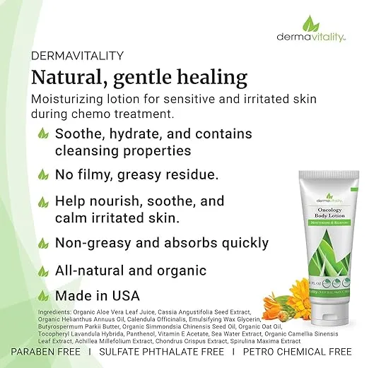 UltimateVitality Oncology Cream for Chemo Patients - Natural Organic Chemo Lotion, Paraben and Pthalate Free Moisturizing Lotion for Sensitive and Irritated Skin - 6 Ounces