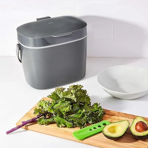 OXO Good Grips EASY-CLEAN COMPOST BIN - CHARCOAL - 1.75 GAL/6.62 L, Plastic, 8.3"L x 10.15"W x 12"H