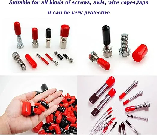 200 Pieces Rubber End Caps Assortment Kit Vinyl Flexible Bolt Screw Rubber Caps Thread Protector End Safety Cover Multi-Purpose,9 Sizes Form 2/25" to 4/5" (Red & Black)