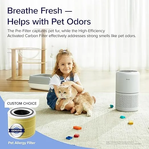 LEVOIT Air Purifier for Home Allergies Pets Hair in Bedroom, Covers Up to 1095 ft² by 45W High Torque Motor, 3-in-1 Filter with HEPA Sleep Mode, Remove Dust Smoke Pollutants Odor, Core300-P, White