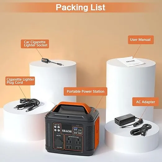 Portable Power Station, 300W 296Wh Solar Generator Quick Charge / 110V AC Outlets/DC Ports and LED Flashlight, Lithium Battery Backup for Home Outdoor Travel Camping Blackout
