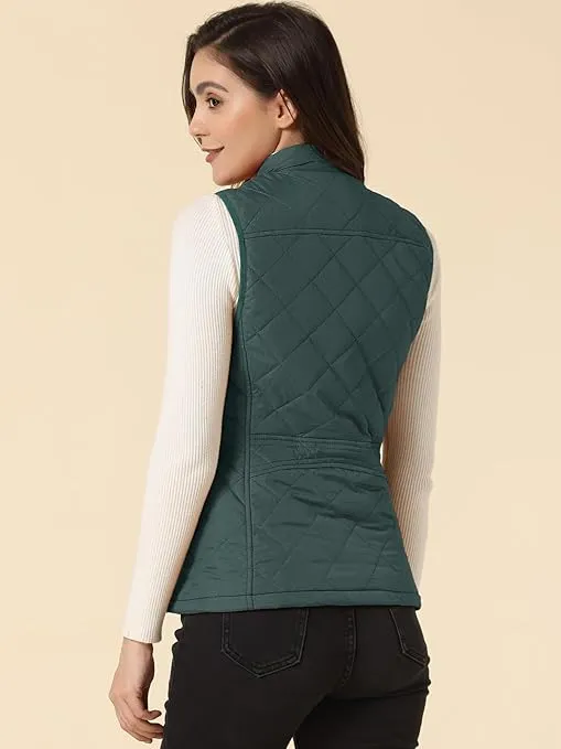 Allegra K Women's Puffer Vest Stand Collar Lightweight Gilet Quilted Zip Vest