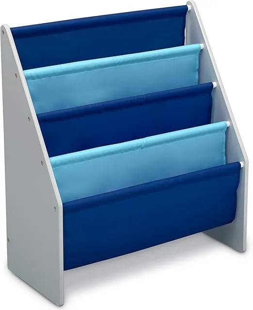 Delta Children Sling Book Rack Bookshelf for Kids - Easy-to-Reach Storage for Books, Magazines or Coloring Books - Ideal for Playrooms & Homeschooling, Grey/Blue