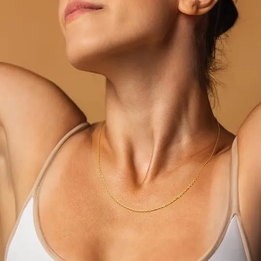Gold Necklace for Women 14K Gold Chain 1.5mm Wide Thin Gold Chain Dainty Necklace for Women Elegance and Simplicity Cable Chain Thin Necklace Chain 16,18,20,22,24