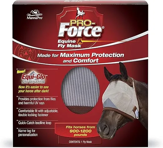 Pro-Force Equine Fly Mask | Horse Fly Mask with UV Protection | Adjustable Fit for Comfort | Without Ears, Brown