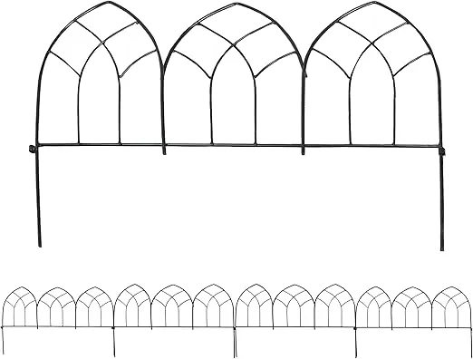 Sunnydaze Narbonne 9' Set of 5 Steel Decorative Garden Fence Panels - 23" W x 17" H Per Panel - Black