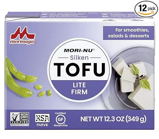 Mori-Nu Silken Tofu Lite Firm | Velvety Smooth and Creamy | Low Fat, Gluten-Free, Dairy-Free, Vegan, Made with Non-GMO soybeans, KSA Kosher Parve | Shelf-Stable | Provides protein | 12.3 oz x 12 Packs