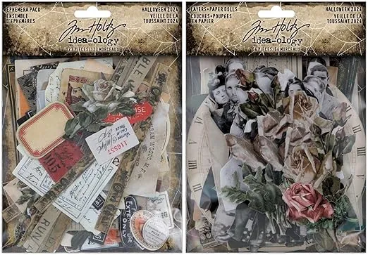 Tim Holtz Idea-ology Ephemera, Layers + Paper Dolls Halloween 2024-2 Item Bundle