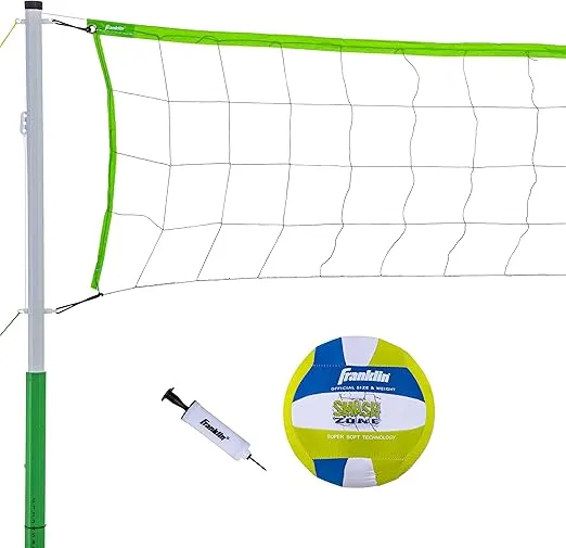 Franklin Sports Volleyball Set - Beach and Backyard Volleyball Net Set - Portable Volleyball Net and Ball Set with Poles and Ground Stakes - Intermediate