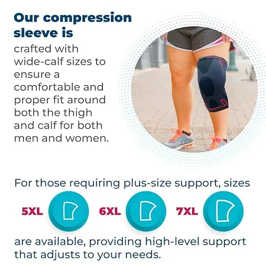 Knee Compression Sleeve for Men and Women - Compression Brace for Meniscus, Arthritis Pain Relief & Joint Support. Boosts Circulation, Offers Comfort & Stability. Expanded Sizes for Plus-Sized Thighs & Large Legs (Black, XL)