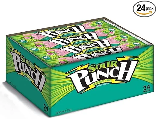 Sour Punch Watermelon Sour Straws, 2oz Tray, (24 Pack)