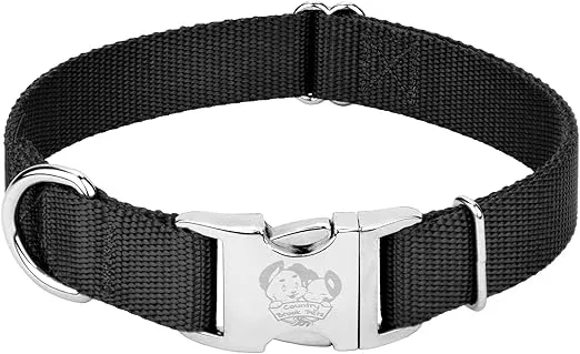Country Brook Petz Premium Nylon Dog Collar with Metal Buckle for Small Medium Large Breeds - Vibrant 30+ Color Selection (Large, 1 Inch, Black)