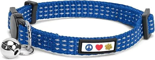 Pawtitas Reflective Cat Collar with Safety Buckle and Removable Bell Cat Collar Kitten Collar Blue Cat Collar