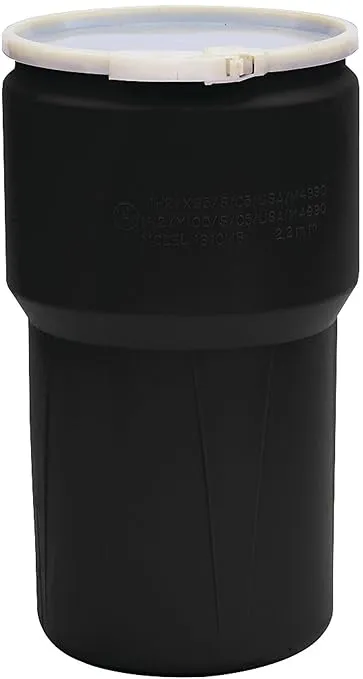 Eagle 14 Gallon Plastic Drum with Lid, Plastic Lever-Lock, 26.5"x15", Open Head Lab Pack Drum Made of Durable, Lightweight HDPE, Withstands Weather and Chemicals, Made in USA, Black, 1610BLK