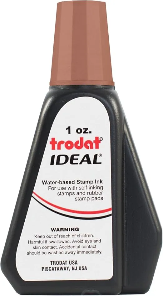 Trodat 52732 Ideal Premium Replacement Ink for Use with Most Self Inking and Rubber Stamp Pads, 1oz., Brown