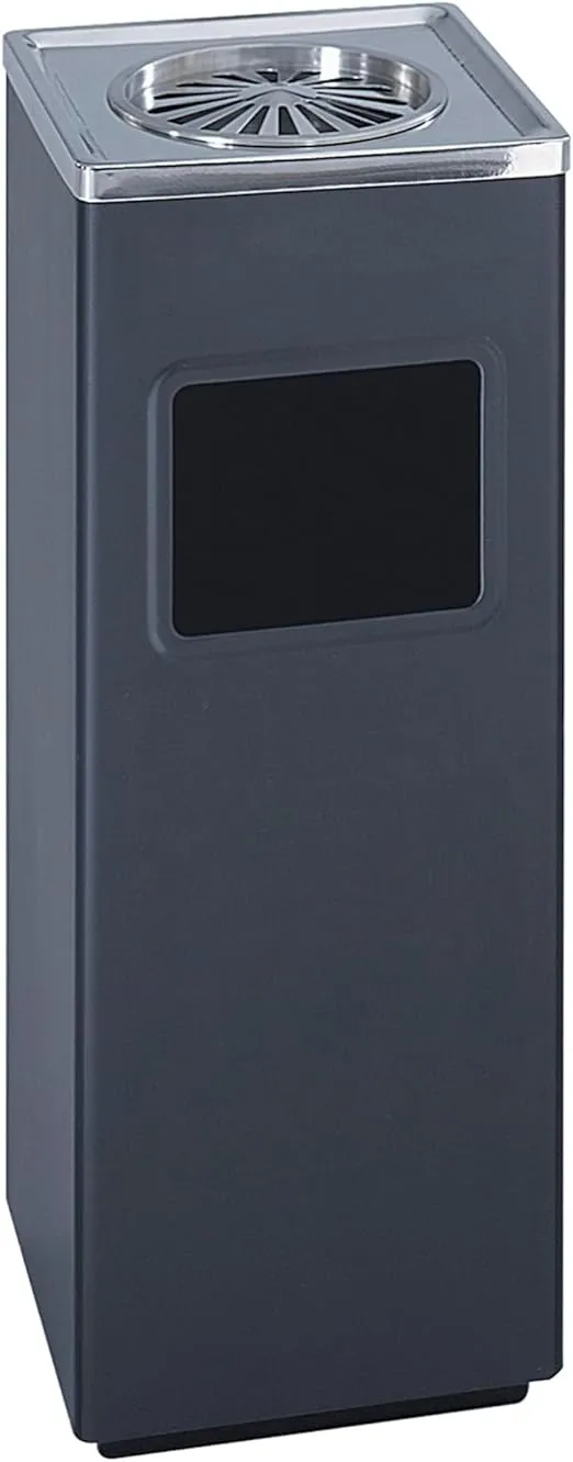 Safco Products 9696BL Outdoor Dual Ash & Trash Waste Receptacle with "Sandless" Ash Urn, 3-Gallon Capacity, Black Steel & Chrome Accents