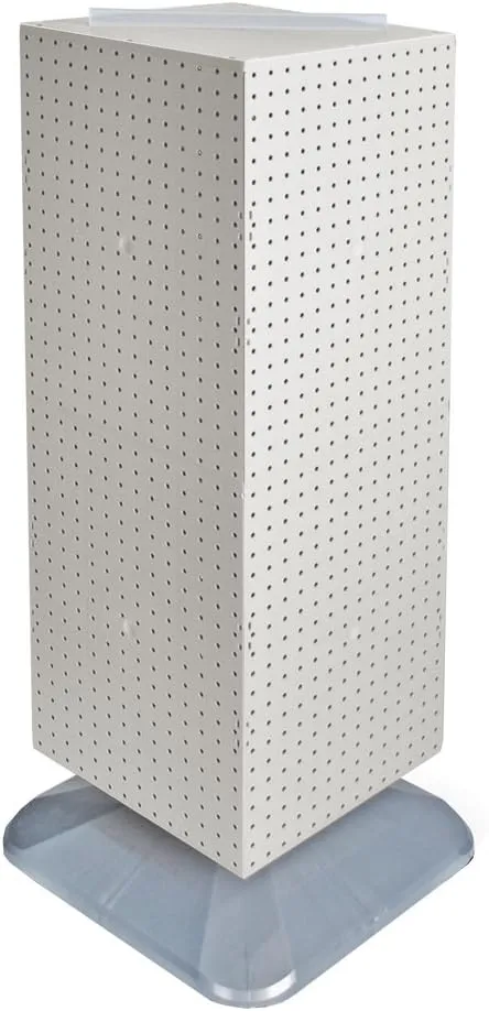 Azar Displays 701435-WHT FOUR-SIDED PEGBOARD TOWER FLOOR DISPLAY ON REVOLVING BASE. PANEL SIZE: 14"W X 40"H, White