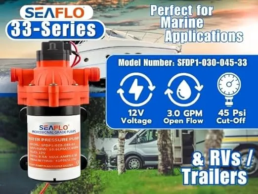 SEAFLO Water Diaphragm Self Priming Pump 3.0 Gallons/min (10.6 Lpm) 45 PSINew Rv / Marine 12 Volt Dc / 12 V Demand Fresh