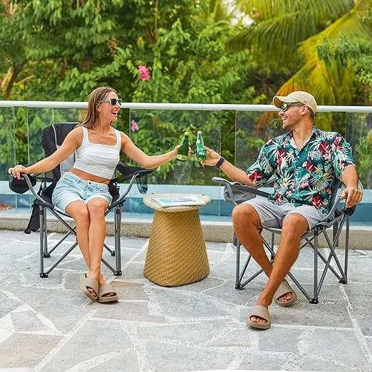 FUNDANGO Camping Chairs for Adults, Outdoor Folding Chairs with Lumbar Back Support High Back Portable Camping Chair with Cup Holder for Hiking Lawn Picnic Outside Travel
