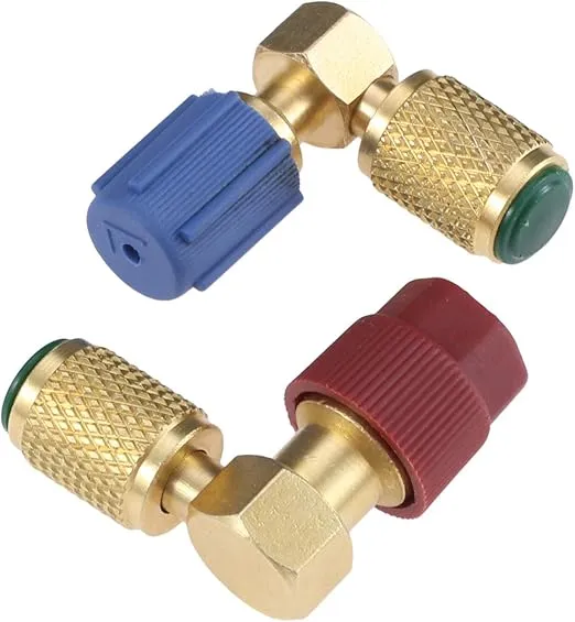 R12 to R134 A High/Low AC Fitting Port Retrofit Conversion Adapter, Quick Coupler Valve A/C 90° Fitting, High and Low Side R-12 to R-134A Retrofit with 2PC Caps