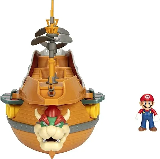 Super Mario Deluxe Bowser's Air Ship Playset with Mario Action Figure – Authentic in-Game Sounds & Spinning Propellers