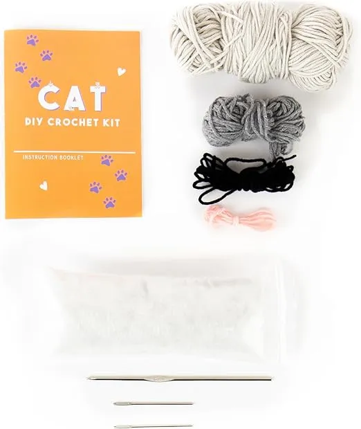 Gift Republic Kawaii Cat Crochet Kit DIY Craft Set for Creating Your Own Cute Kitten Crochet Gift for Teens & Adults Crafting Gift Idea Crochet Set