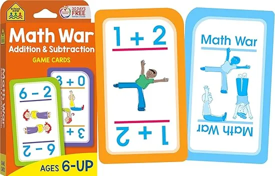 School Zone - Math 1-2 4-Pack Flash Cards - Ages 4+, 1st Grade, 2nd Grade, Addition 0-12, Subtraction 0-12, Numbers 1-100, Math War Addition & ... Order, Counting, and More (Flash Card 4-pk)
