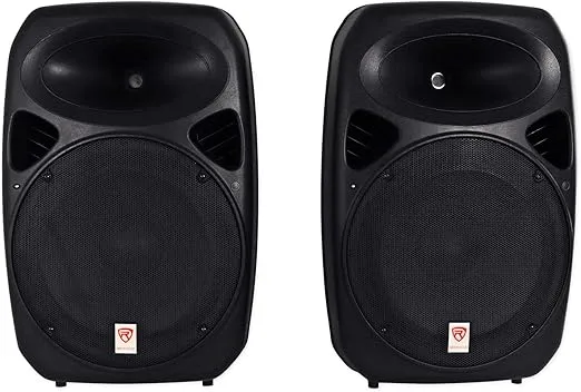 Rockville RPG152K 15" Powered Speakers w/Bluetooth+Dual UHF Wireless Mics+Stands
