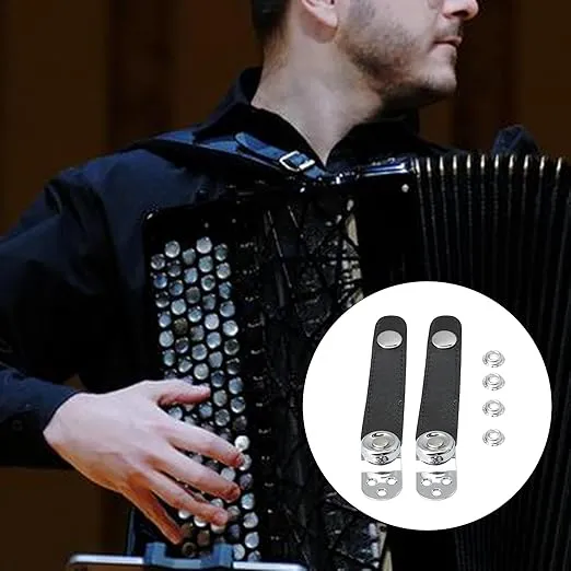 BQLZR 8.4x2.4cm Black Leather Metal Extension Film Accordion Bellows Straps with 4 Buckle for Accordion Fixation