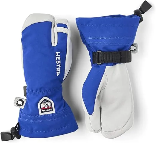Hestra Army Leather Heli Ski Junior Mitt (Youth 4-13yrs) | Waterproof, Insulated Classic 3-Finger Leather Kids Gloves for Winter, Skiing & Playing in The Snow